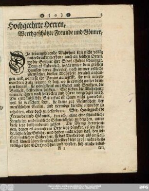 Hochgeehrte Herren, Werthgeschätzte Freunde und Gönner,