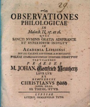 Observationes philologicae in Malach. II, 15. 16