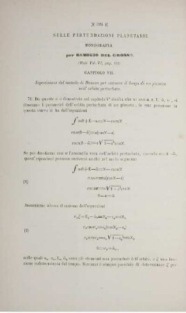Sulle perturbazioni planetarie monografia (Vedi Vol. VI, pag. 152).