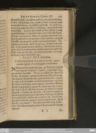 Epist. XLV. Bruxellam. Theodoro Vanlonio, Amico Intimo, ingenio & arte pingendi Celeberrimo.