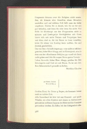 An Fritz Jacobi Wandsbeck, den 6. Dezember 1791