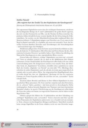 Wie regierte Karl der Große? Zu den Kapitularien der Karolingerzeit : Sitzung der Philosophisch-historischen Klasse am 18. Juli 2014
