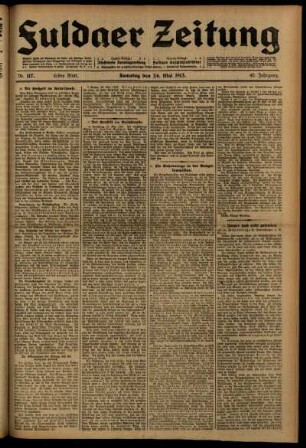 Erste Ausgabe vom Samstag, den 24. Mai 1913.