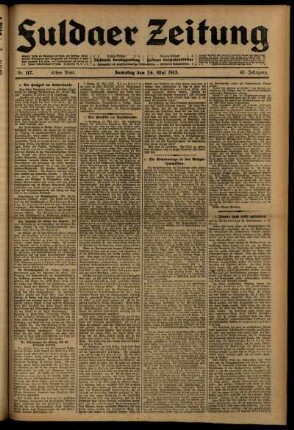 Erste Ausgabe vom Samstag, den 24. Mai 1913.