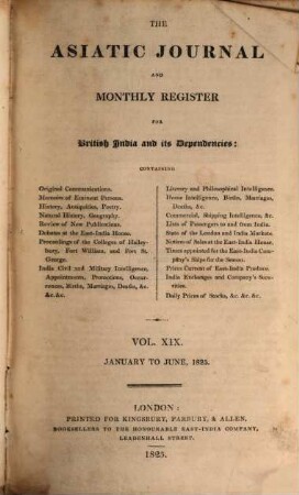 The Asiatic journal and monthly register for British and foreign India, China and Australasia, 19. 1825