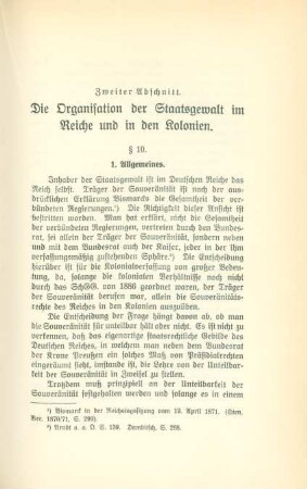 Zweiter Abschnitt. Die Organisation der Staatsgewalt im Reiche und in den Kolonien