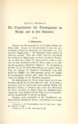 Zweiter Abschnitt. Die Organisation der Staatsgewalt im Reiche und in den Kolonien