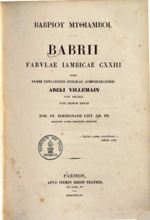Babrii fabulae iambicae CXXIII