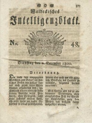 No. 48, Dienstag den 2. December 1800