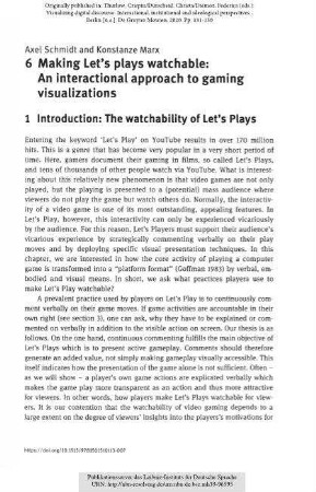 Making let's play watchable. An interactional approach to gaming visualization