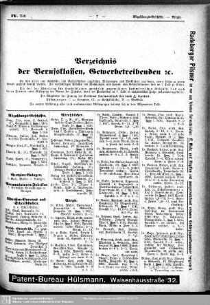Verzeichnis der Berufsklassen, Gewerbetreibenden usw.