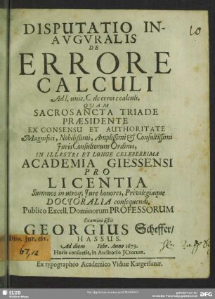 Disputatio inauguralis: De errore calculi