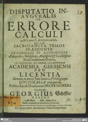 Disputatio inauguralis: De errore calculi