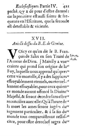XVII. Auis la dessus du B. E. De Genéue