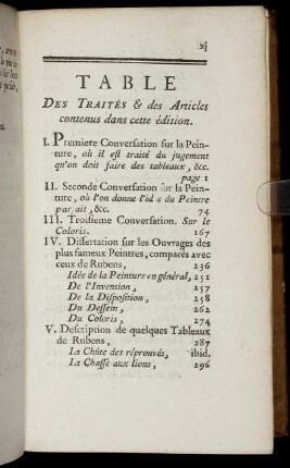 Table Des Traités & des Articles contenus dans cette édition.