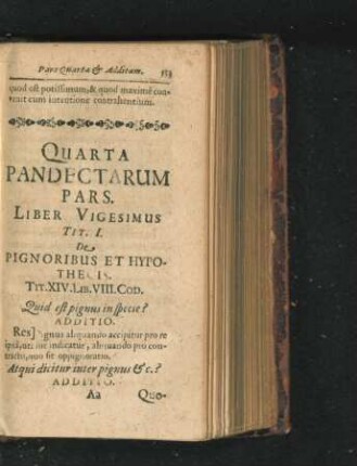 Quarta Pandectarum Pars.