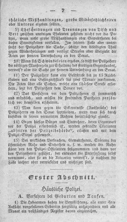 Erster Abschnitt. Häusliche Polizei.