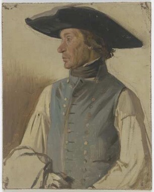 Bauer mit großem Hut und blauer Weste