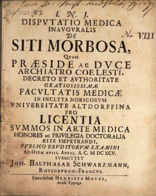 Dispvtatio Medica Inavgvralis De Siti Morbosa