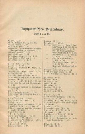 Alphabetisches Verzeichnis. Heft I und II
