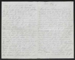 Brief von Fritz von Unruh an Margarete Hauptmann