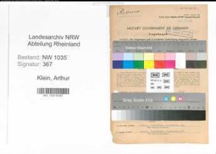Entnazifizierung Arthur Klein , geb. 07.11.1899 (Angestelter)