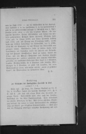 Nachtrag zur Geschichte der theologischen Facultät in Kiel.
