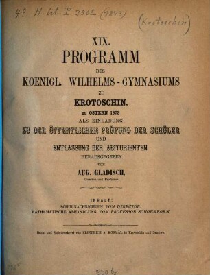 Programm des Königlichen Wilhelms-Gymnasiums zu Krotoschin : zu Ostern ..., 1872/73 (1873) = 19