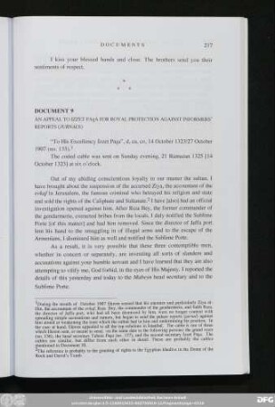 Document 9 An Appeal To Izzet Paşa For Royal Protection Against Informers' Reports (Jurnals)