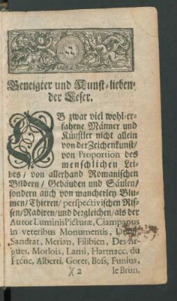 Geneigter und Kunst-liebender Leser