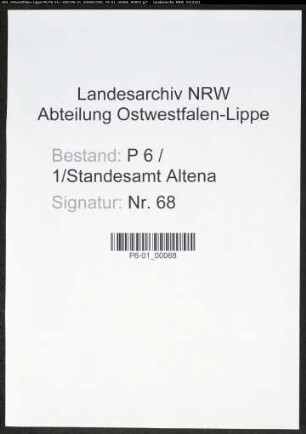 Heiratsregister Standesamt Altena