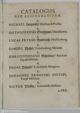 Catalogus Dnn. Respondentium