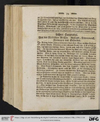 Achter Haupttitul: Von den Nordischen Reichen. Rußland, Dännemarck, Norwegen und Schweden