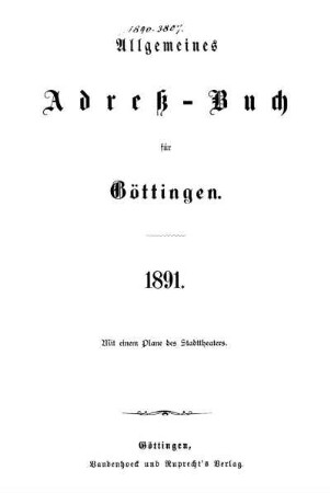 1891: Allgemeines Adressbuch für Göttingen