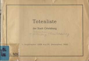 Totenliste der Stadt Ortelsburg : 1. September 1939 bis 31. Dezember 1945