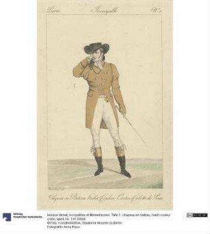 Incroyables et Merveilleuses: Tafel 1: chapeau en bateau, habit couleur crotin