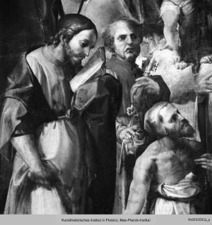 Die Madonna mit Kind, den Heiligen Hieronymus, Paulus, Petrus, Jakobus Major und dem Seligen Raniero Fasani