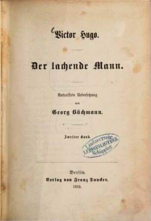Der lachende Mann : Autorisirte Uebersetzung von Georg Büchmann, 2
