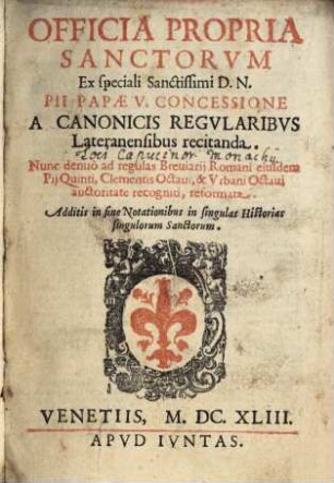 Officia propria Canonicorum Regularium Lateranens