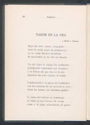 Tarde en la era : A Alfredo L. Palacios