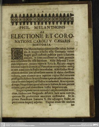 Phil. Melanthonis De Electione Et Coronatione Caroli V. Caesaris Historia