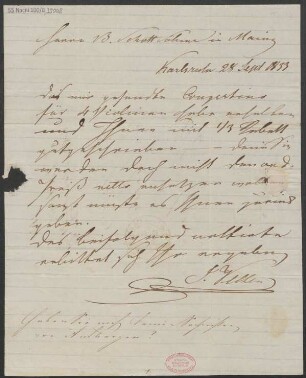 Brief an B. Schott's Söhne : 28.09.1833