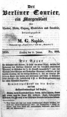 No. 888, Dienstag den 19. Januar 1830