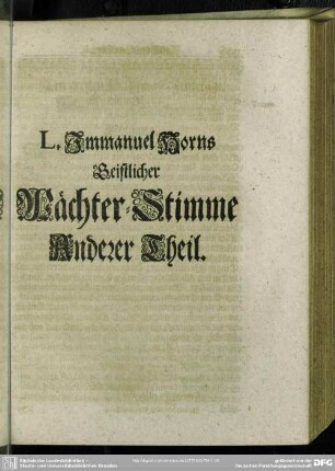 L. Immanuel Horns Geistlicher Wächter Stimme Anderer Theil