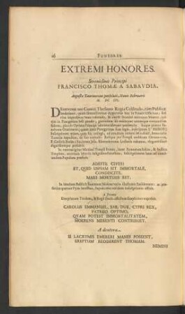 Extremi Honores. ... Francisco Thomae A Sabaudia