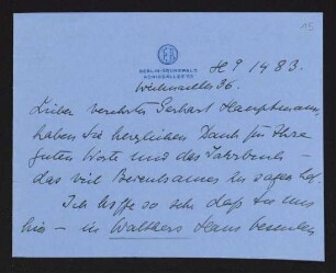 Brief von Edith Andreae an Gerhart Hauptmann