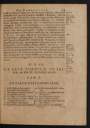 Tit. VII. De Lege Cornelia De Falsis, & De Sc. Liboniano.