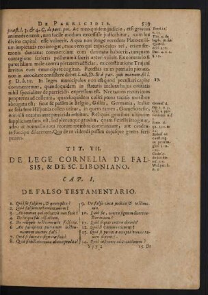 Tit. VII. De Lege Cornelia De Falsis, & De Sc. Liboniano.