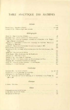 Table analytique des matières