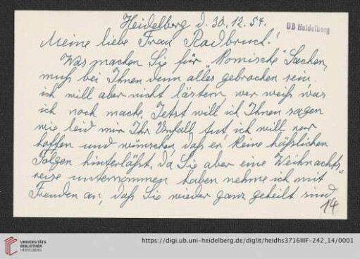 Korrespondenz Louise Ebert/Gustav Radbruch: Brief von Louise Ebert an Lydia Radbruch